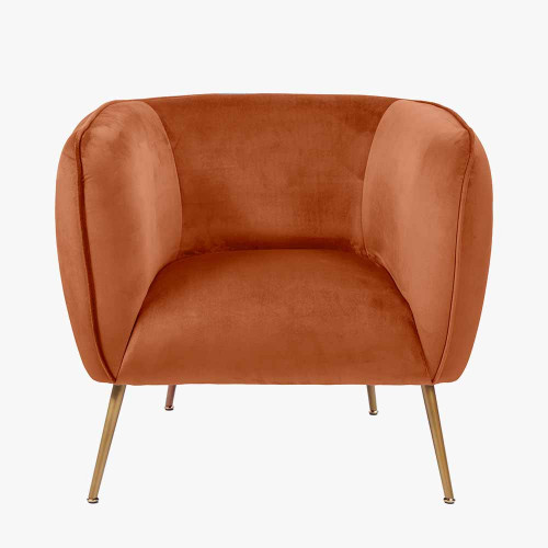 Lucca Tobacco Velvet and Metal Armchair