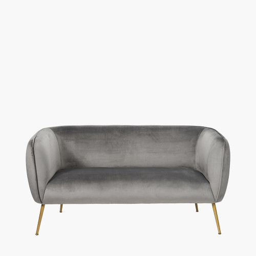Lucca Dove Grey Velvet Sofa with Gold Le