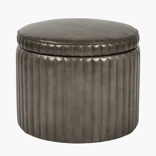 Peppercorn Leather Round Storage Pouffe