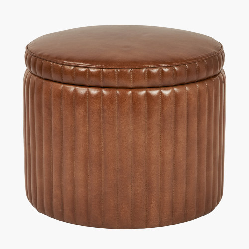 Alessandro Brown Leather Storage Pouffe