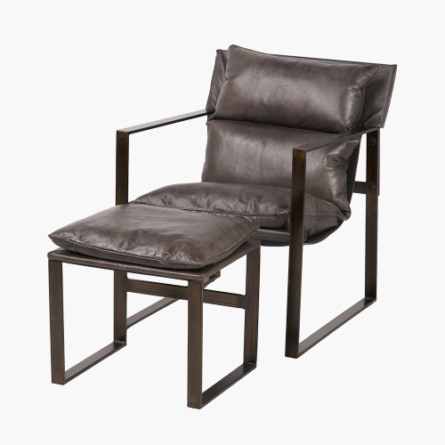 Nico Peppercorn Leather Chair and Footstool