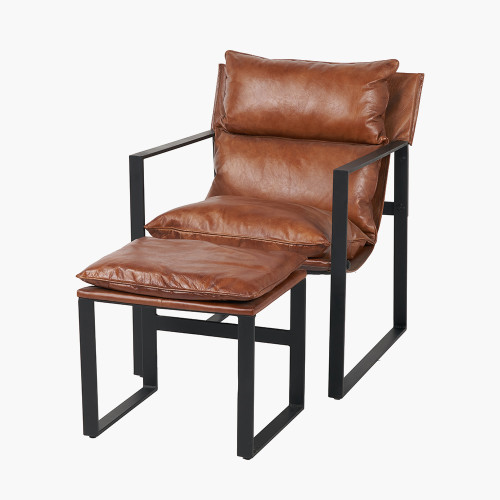 Nico Vintage Brown Leather Chair & Footstool