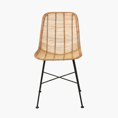 Natural Rattan Core & Black Metal Dining Chair 