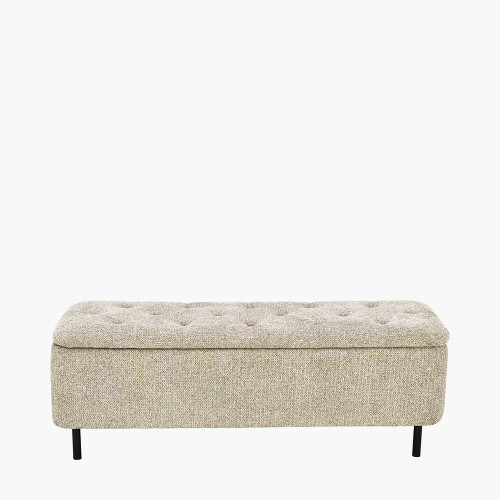 Mocha Chenille Buttoned Storage Ottoman