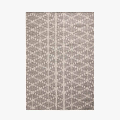 Indoor Outdoor Polypropylene Silver Grey and White Geometric Design Rug