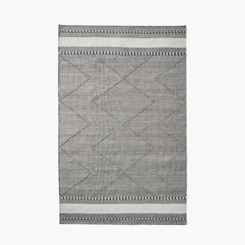 Indoor Outdoor Recycled PET Yarn Grey and White Plaited Stripe Design Rug