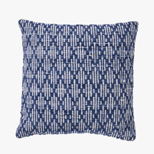 Indoor Outdoor Polyester Denim Blue and White Ikat Design Scatter Cushion