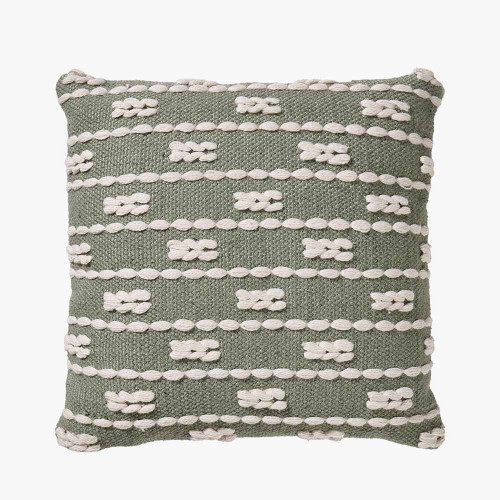 Indoor Outdoor Polyester Sage and White Braid Design Scatter Cushion