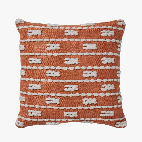 Indoor Outdoor Terracotta and White Braid Design Scatter Cushion