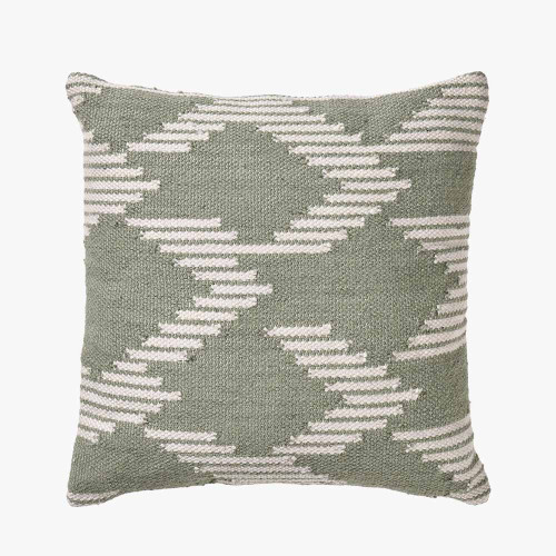 Indoor Outdoor Polyester Sage and White Chevron Design Scatter Cushion