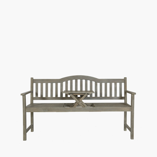 Antique Grey Acacia Wood Bench with Pop Up Table