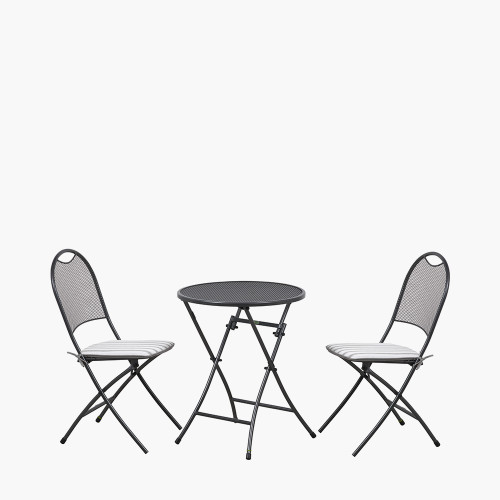 Cafe Latte Balcony Folding Round Set with Grey Striped/Plain Cushions