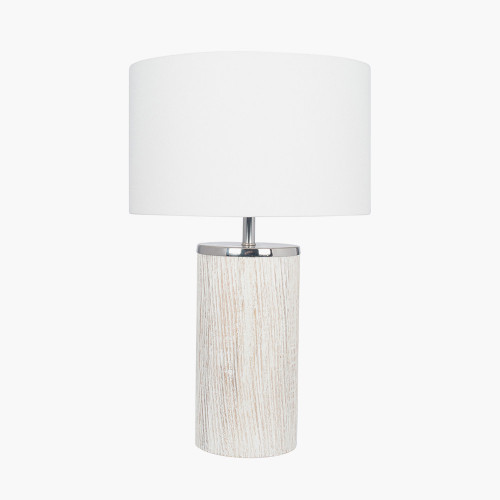 White Wash Wood Column Table Lamp