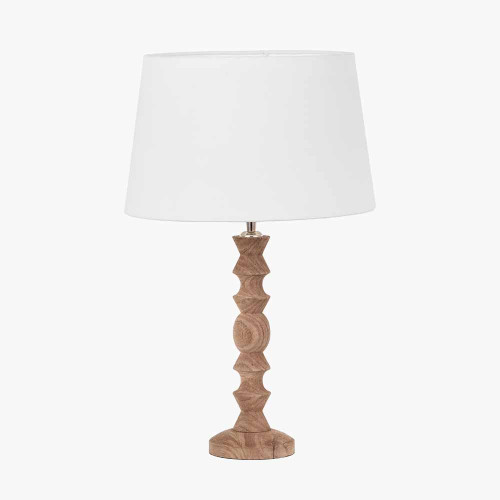 Ayra Natural Modernist Turned Wood Table Lamp Base with Winston 35cm White Handloom Tapered Lampshade