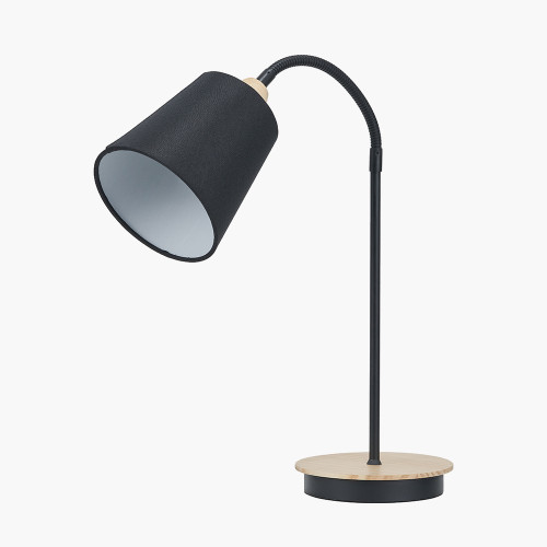 Juna Black Metal & Natural Wood Table Lamp