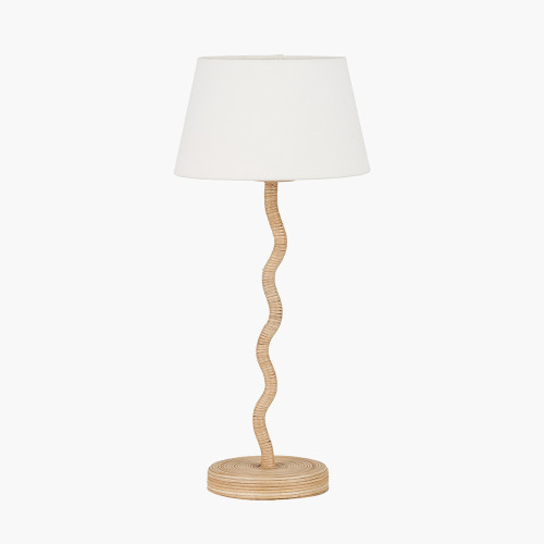 Palau Rattan Wave Table Lamp Base with Winston 20cm White Handloom Tapered Lampshade