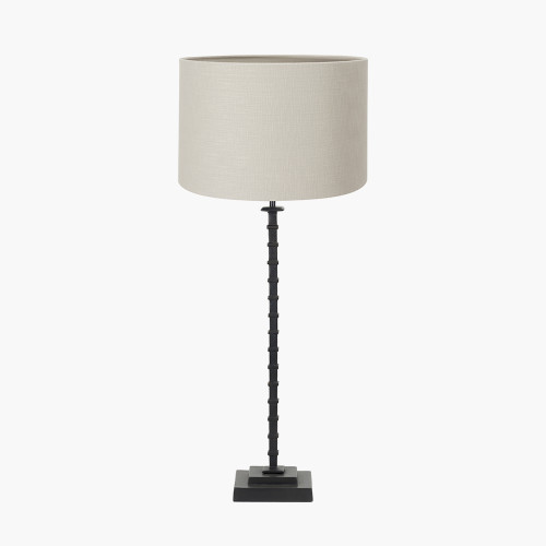 Everett Ribbed Metal Stick Table Lamp Base with Lino 35cm Grey Self Lined Linen Cylinder Lampshade