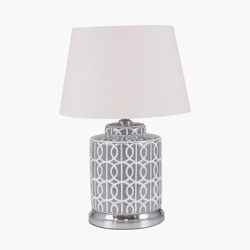 Grey and White Geo Pattern Table Lamp