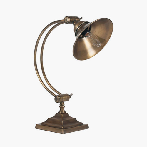 Antique Brass Metal Arched Arm Task Table Lamp