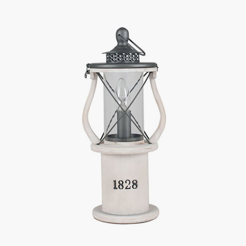 White Wood Lantern Table Lamp 