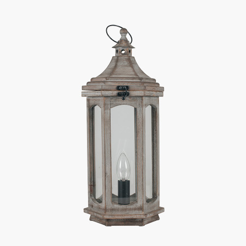 Grey Antique Wood Lantern Table Lamp 