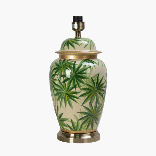 Palm Leaf Design Ceramic Urn Table Lamp