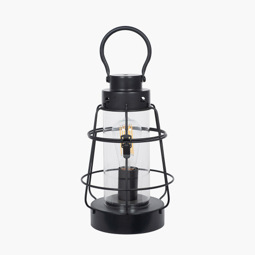 Black Metal & Clear Glass Oil Lantern Table Lamp