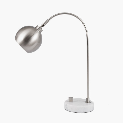 Feliciani Brushed Silver Metal and White Marble Task Lamp