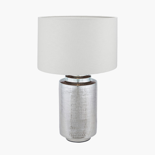 Zuri Large Silver Lamp & lino 45cm white shade