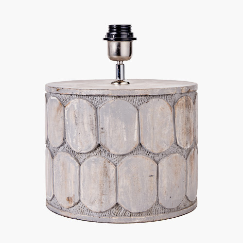 Cezara Embossed Grey Wood Wide Table Lamp