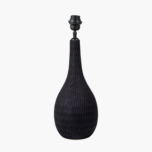 Ioan Black Engraved Wood Bottle Table Lamp