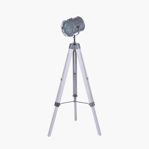 White Wash and Silver Metal Tripod Floor Lamp 