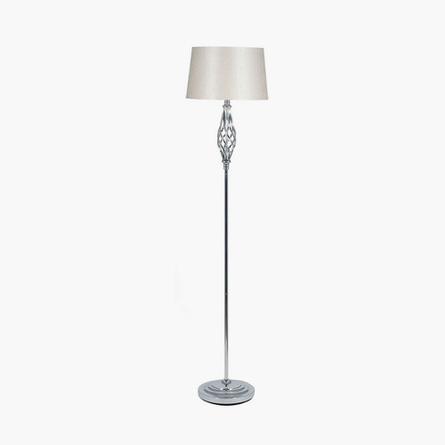 Jenna Silver Metal Twist Detail Floor Lamp, Black Floor Lamp And Matching Table