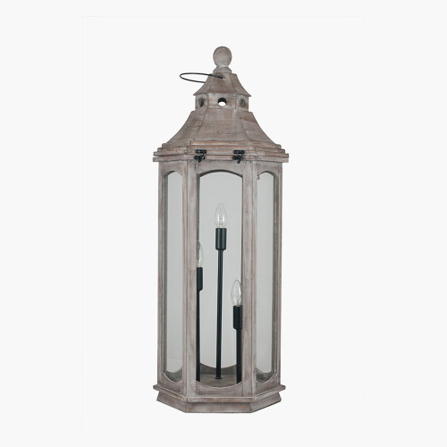 Antique Wood Grey Floor Lamp Lantern