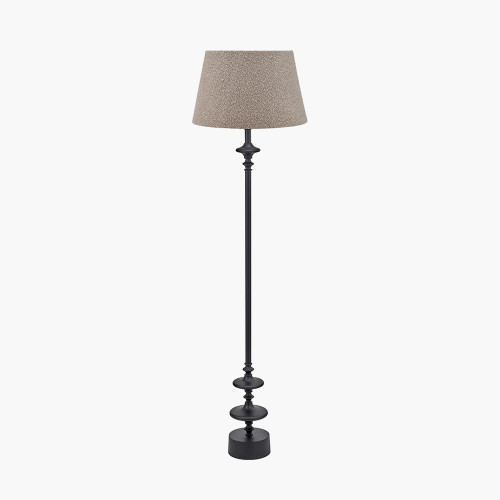 Emilio Matt Black Candlestick Floor Lamp Base with Martigues 45cm Taupe Boucle Tapered Lampshade