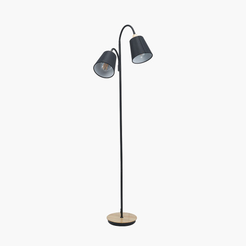 Juna Black Metal & Wood Floor Lamp