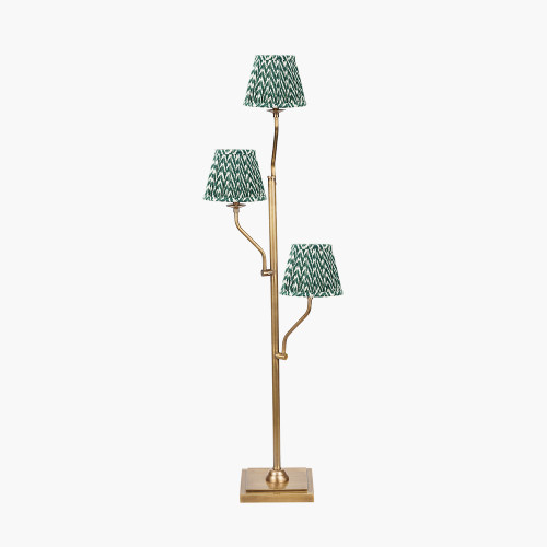 Tatiana Antique Brass Metal Floor Lamp Base with Vienna 16cm Forest Green Chevron Mushroom Pleat Lampshade