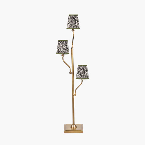 Tatiana Antique Brass Metal Floor Lamp Base with Ornella 14cm Green Floral Design Mushroom Pleat Tall Tapered Lamp Shade