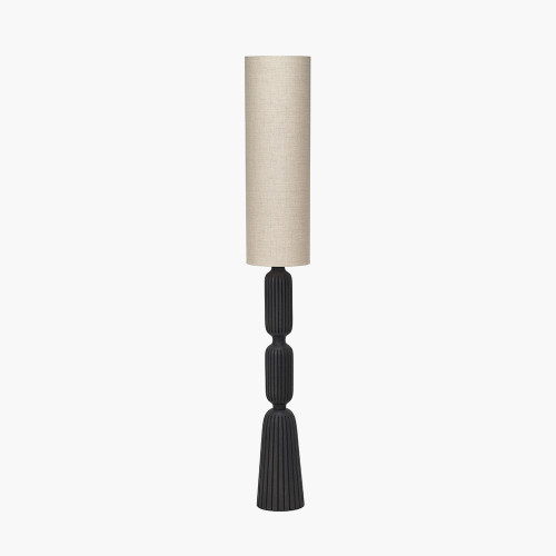 Sahana Black Ribbed Slim Wood Floor Lamp