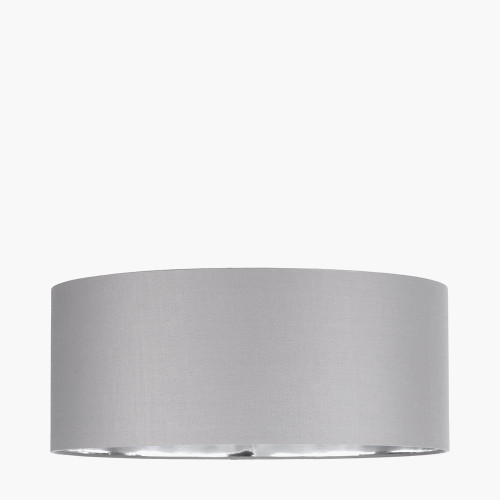 Elin 55cm Steel Grey Faux Silk & Silver Lining Cylinder Shade