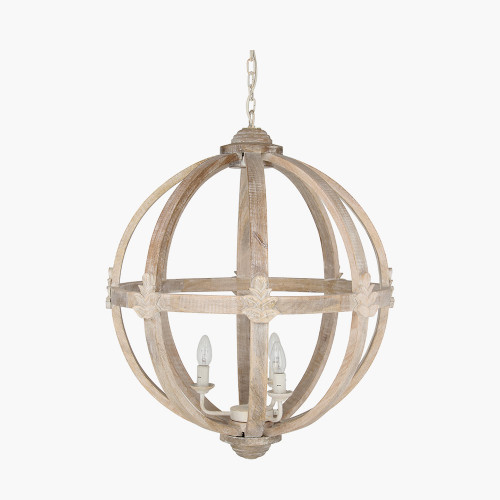 Large Round Wooden Electrified Pendant