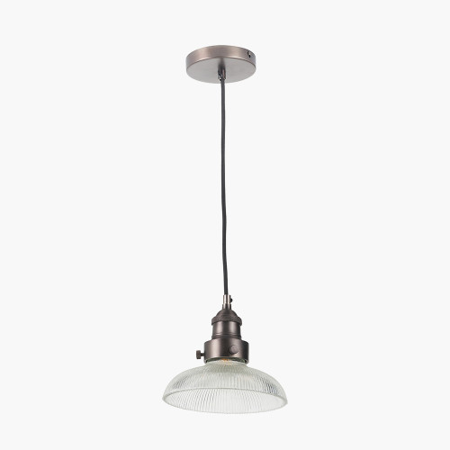 Bowery Ribbed Glass & Bronze Elec Pendant