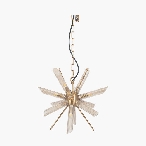 Clear Glass and Gold Metal Starburst Pendant