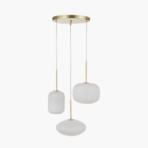 Alexa White Ribbed Glass & Gold Metal Multi Drop Pendant