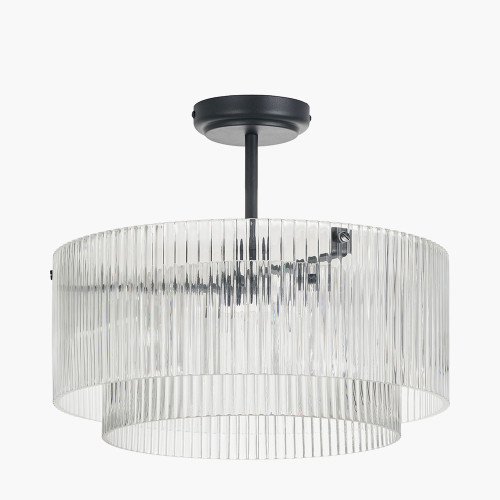 Clara Ribbed Glass Black Metal Pendant
