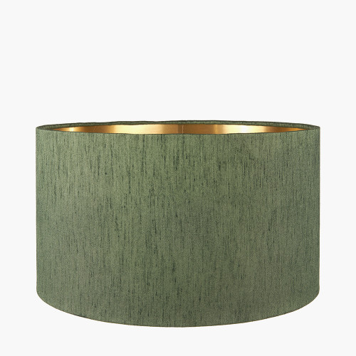 35cm Green Faux Silk Gold Lined Cylinder Shade