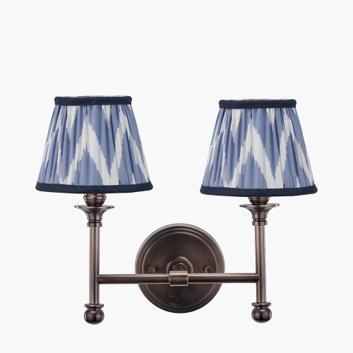 Bronze Wall Light/kamilah 16cm blue shade