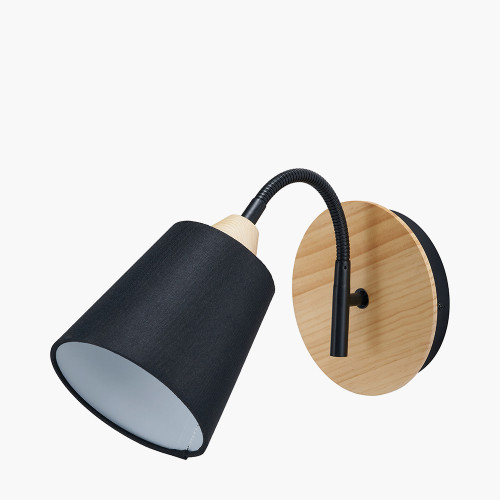 Juna Black Metal & Natural Wood Wall Light