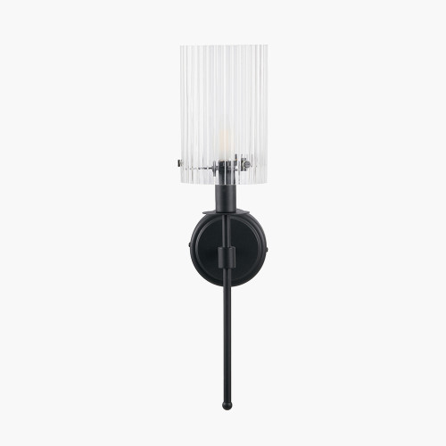 Clara Ribbed Glass Black Metal Cylinder Wall Light 