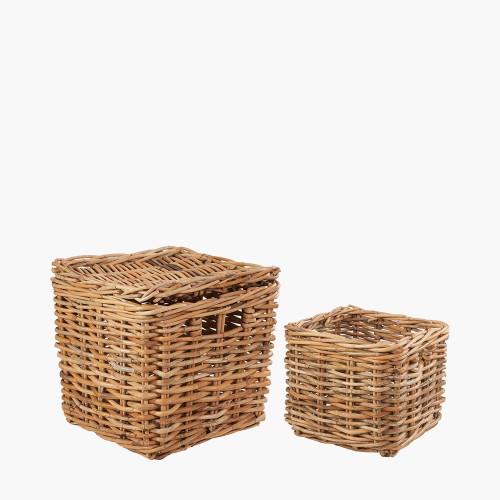 tobsÂ® S/2 Natural Rattan Storage Baskets & Lid